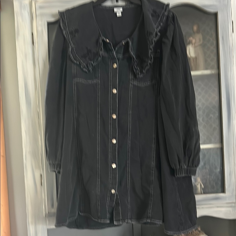Black Ruffled Button-Up Dress